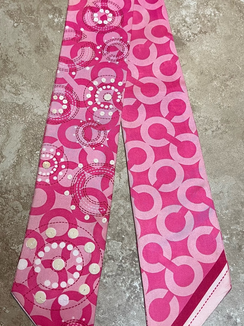 Coach Pink Graphic Pattern Silk Scarf Tie